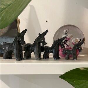 Set of Black Stone Unicorn Figurines